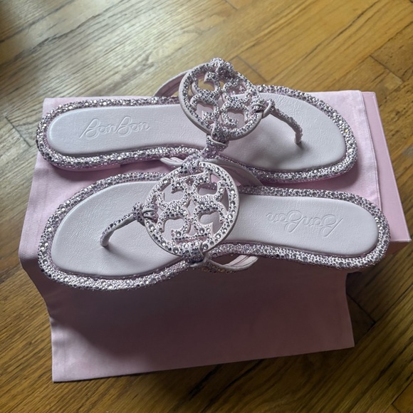 Tory Burch x BonBon Women's Miller Knotted Crystal Suede/Crystal Sandals Pink 10 - Picture 6 of 14